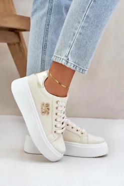 Hot Boto Sneakersy Damskie Na Platformie Beżowo-Złote Temittes