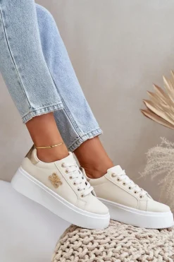 Hot Boto Sneakersy Damskie Na Platformie Beżowo-Złote Temittes