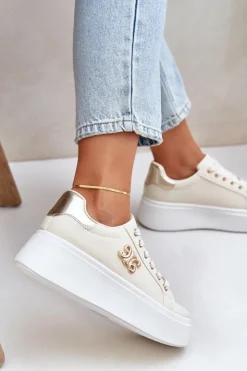 Hot Boto Sneakersy Damskie Na Platformie Beżowo-Złote Temittes