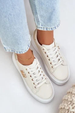 Hot Boto Sneakersy Damskie Na Platformie Beżowo-Złote Temittes