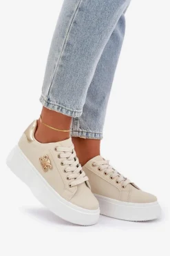 Hot Boto Sneakersy Damskie Na Platformie Beżowo-Złote Temittes