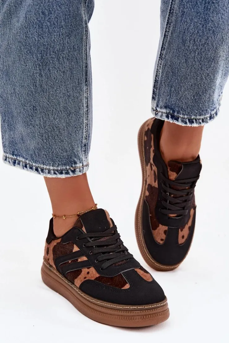 Damskie Boto Sneakersy Damskie Na Platformie W Łaty Czarne Denissa