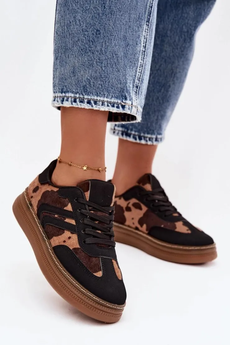 Damskie Boto Sneakersy Damskie Na Platformie W Łaty Czarne Denissa