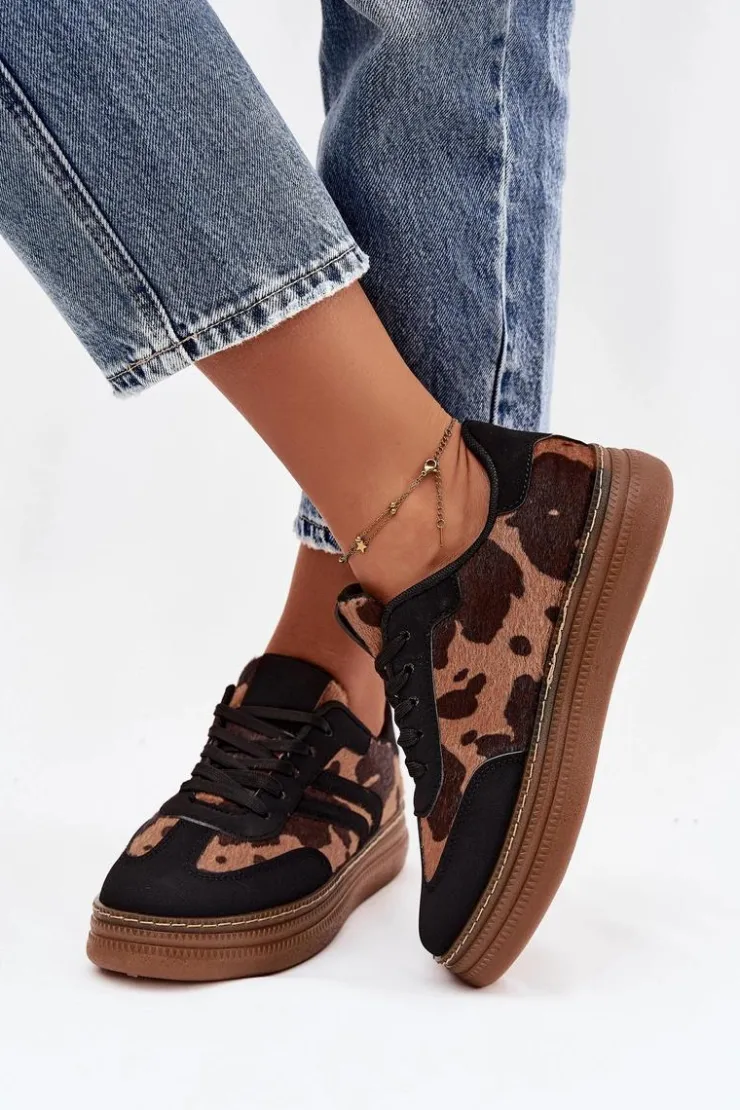 Damskie Boto Sneakersy Damskie Na Platformie W Łaty Czarne Denissa