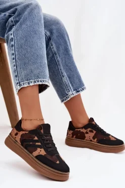 Damskie Boto Sneakersy Damskie Na Platformie W Łaty Czarne Denissa