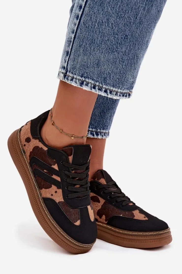 Damskie Boto Sneakersy Damskie Na Platformie W Łaty Czarne Denissa