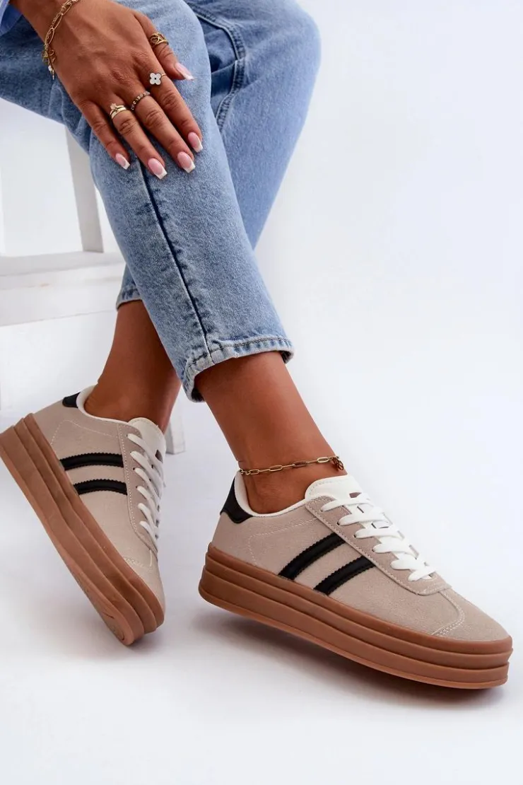 Damskie Boto Sneakersy Damskie Na Platformie Beżowo-Czarne Egelia