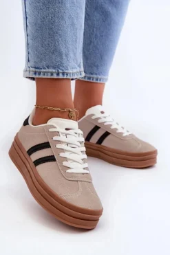 Damskie Boto Sneakersy Damskie Na Platformie Beżowo-Czarne Egelia