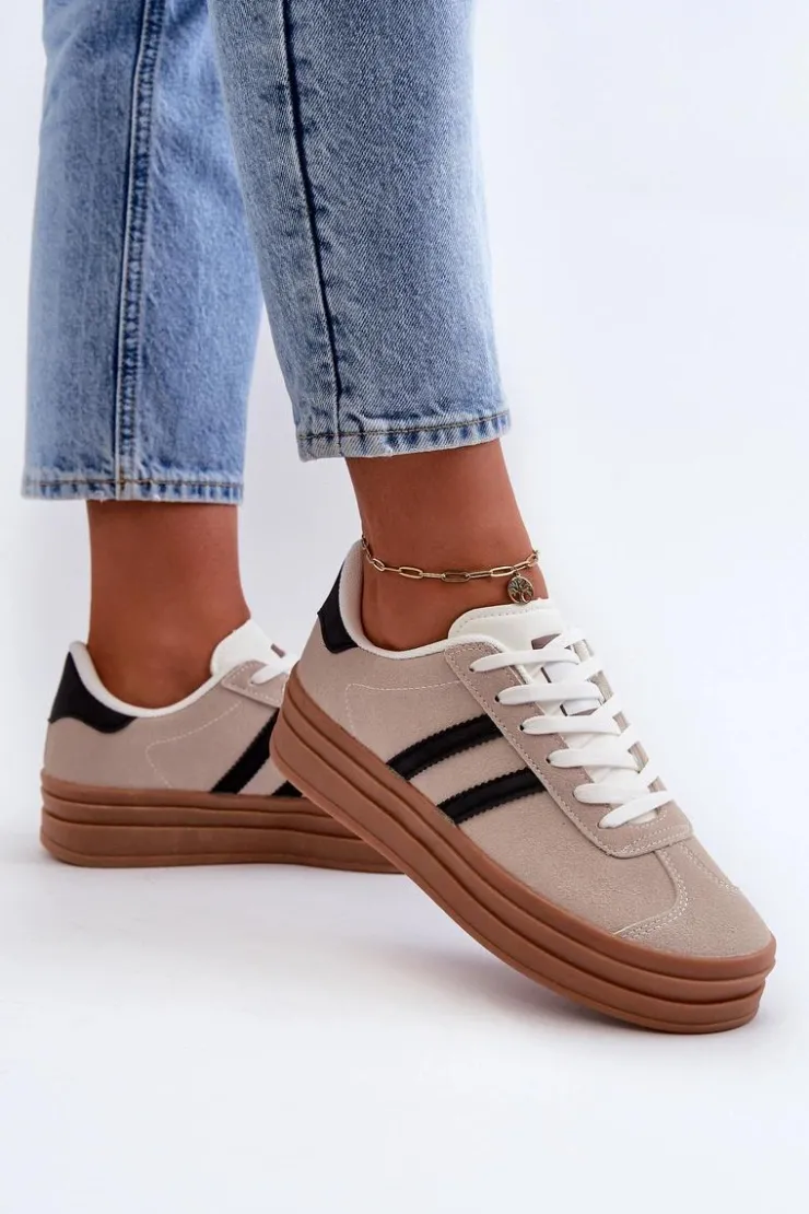 Damskie Boto Sneakersy Damskie Na Platformie Beżowo-Czarne Egelia