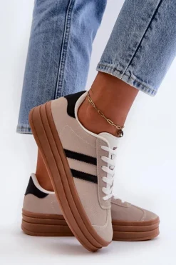 Damskie Boto Sneakersy Damskie Na Platformie Beżowo-Czarne Egelia