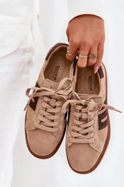 Boto Sneakersy Damskie*Sneakersy Damskie Na Platformie Z Naturalnego Zamszu Beżowe Eldira