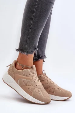 Boto Sneakersy Damskie Na Platformie Brązowe Lenivia