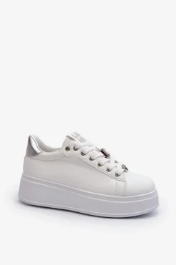 Damskie Boto Sneakersy Damskie Na Platformie Z Ozdobami Białe Herbisa