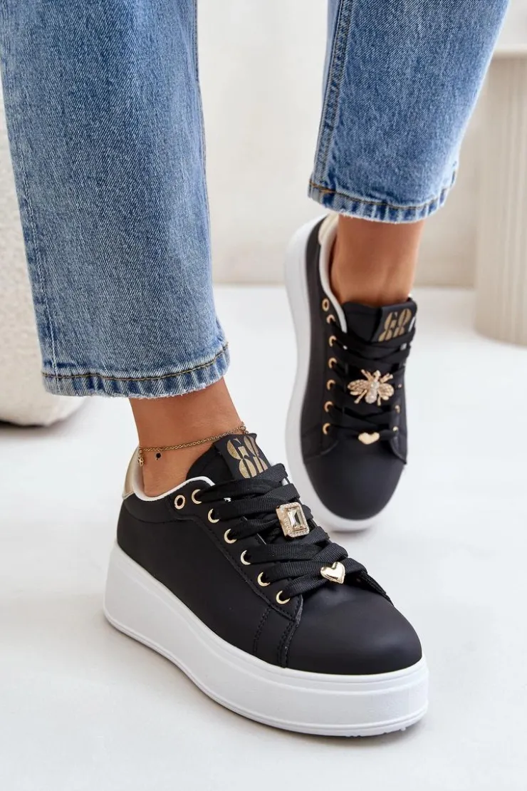 Boto Buty Sportowe Na Platformie|Sneakersy Damskie*Sneakersy Damskie Na Platformie Z Ozdobami Czarne Herbisa