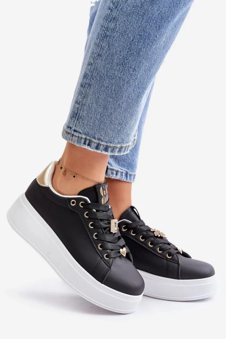 Boto Buty Sportowe Na Platformie|Sneakersy Damskie*Sneakersy Damskie Na Platformie Z Ozdobami Czarne Herbisa