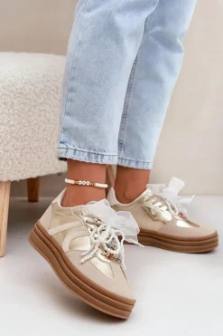 Boto Buty Sportowe Na Platformie|Sneakersy Damskie*Sneakersy Damskie Na Platformie Z Ozdobami Beżowo-Złote Vinness