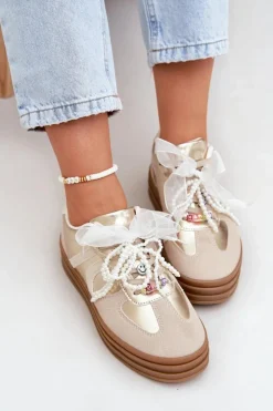 Boto Buty Sportowe Na Platformie|Sneakersy Damskie*Sneakersy Damskie Na Platformie Z Ozdobami Beżowo-Złote Vinness