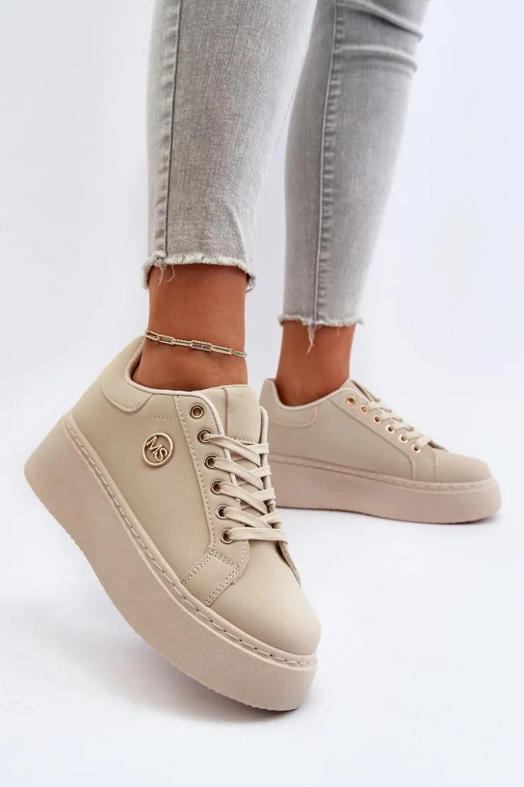 Damskie Boto Sneakersy Damskie Na Platformie Beżowe Eshen