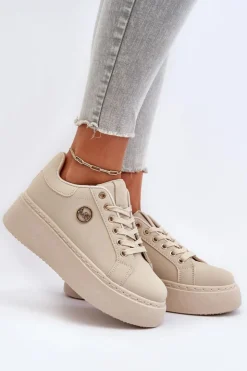 Damskie Boto Sneakersy Damskie Na Platformie Beżowe Eshen