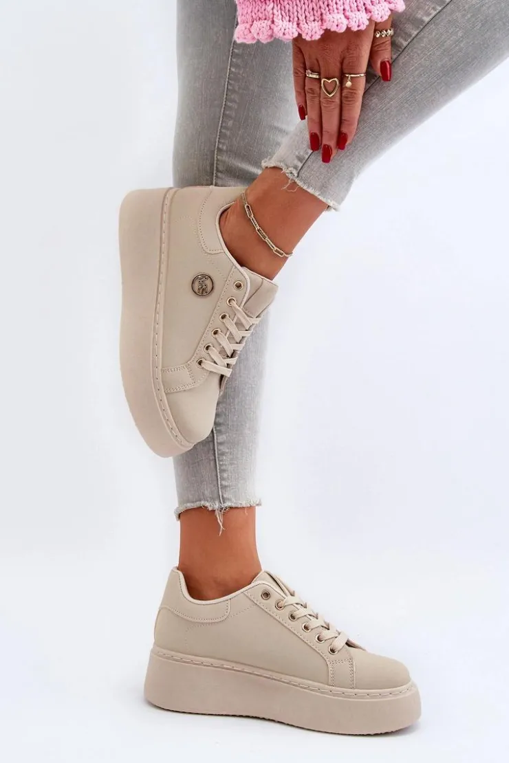 Damskie Boto Sneakersy Damskie Na Platformie Beżowe Eshen