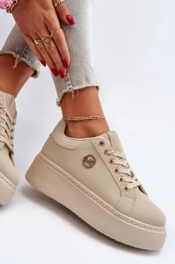 Damskie Boto Sneakersy Damskie Na Platformie Beżowe Eshen