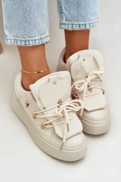 Boto Sneakersy Damskie*Sneakersy Damskie Na Platformie Beżowe Dolistana Beżowy