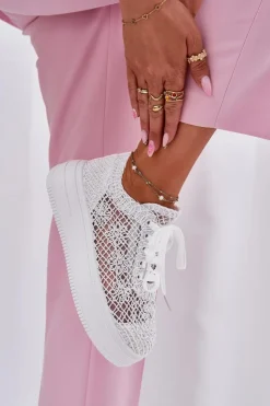 Boto Sneakersy Damskie*Sneakersy Damskie Na Platformie Z Szydełkową Cholewką Białe Mirietto