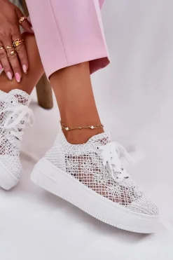 Boto Sneakersy Damskie*Sneakersy Damskie Na Platformie Z Szydełkową Cholewką Białe Mirietto