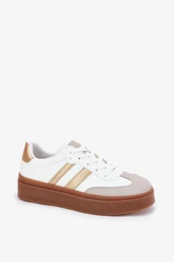 Boto Sneakersy Damskie*Sneakersy Damskie Na Platformie Z Eko Skóry Biało-Złote Elaraven