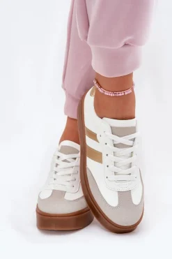 Boto Sneakersy Damskie*Sneakersy Damskie Na Platformie Z Eko Skóry Biało-Złote Elaraven