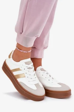 Boto Sneakersy Damskie*Sneakersy Damskie Na Platformie Z Eko Skóry Biało-Złote Elaraven