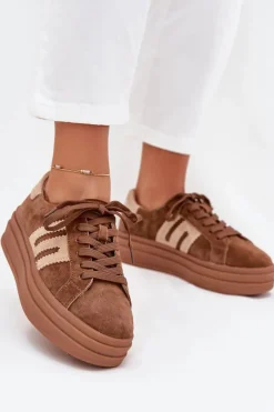 Clearance Boto Sneakersy Damskie Na Platformie Z Naturalnego Zamszu Camel Eldira Brązowy