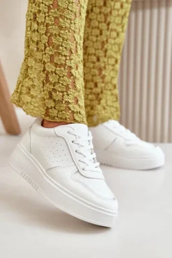 Boto Sneakersy Damskie*Sneakersy Damskie Na Platformie Z Ozdobnym Sznurowaniem Białe Mistra Biały