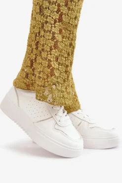 Boto Sneakersy Damskie*Sneakersy Damskie Na Platformie Z Ozdobnym Sznurowaniem Białe Mistra Biały