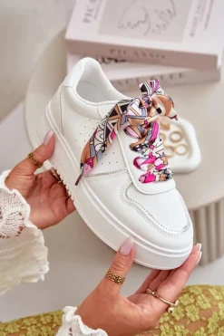 Boto Sneakersy Damskie*Sneakersy Damskie Na Platformie Z Ozdobnym Sznurowaniem Białe Mistra Biały