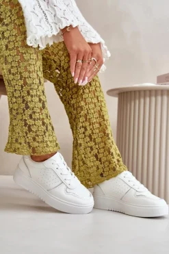 Boto Sneakersy Damskie*Sneakersy Damskie Na Platformie Z Ozdobnym Sznurowaniem Białe Mistra Biały