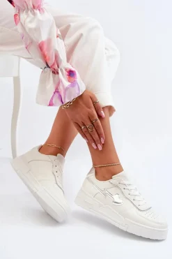 Boto Sneakersy Damskie*Sneakersy Damskie Na Platformie Białe Zeparine Biały