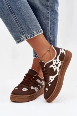 Boto Buty Sportowe Na Platformie|Sneakersy Damskie*Sneakersy Damskie Na Platformie W Łaty Brązowe Denissa Brązowy