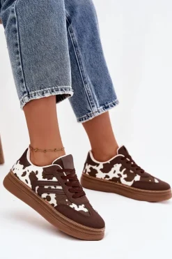 Boto Buty Sportowe Na Platformie|Sneakersy Damskie*Sneakersy Damskie Na Platformie W Łaty Brązowe Denissa Brązowy