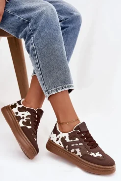 Boto Buty Sportowe Na Platformie|Sneakersy Damskie*Sneakersy Damskie Na Platformie W Łaty Brązowe Denissa Brązowy