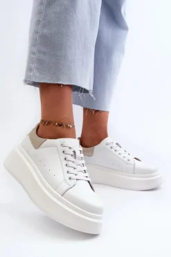 Damskie buty S.Barski Sneakersy Damskie Na Platformie D&A LR568 Białe