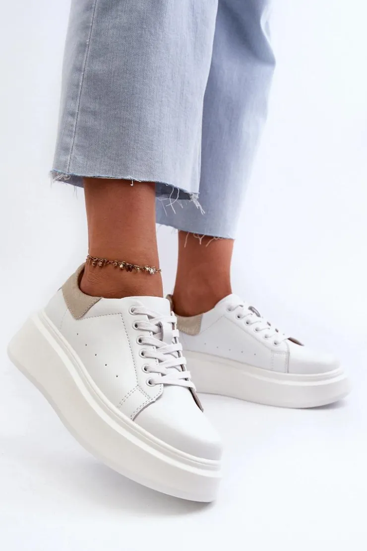 Damskie buty S.Barski Sneakersy Damskie Na Platformie D&A LR568 Białe