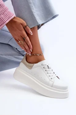 Damskie buty S.Barski Sneakersy Damskie Na Platformie D&A LR568 Białe