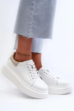 Damskie buty S.Barski Sneakersy Damskie Na Platformie D&A LR568 Białe