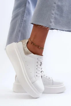 Damskie buty S.Barski Sneakersy Damskie Na Platformie D&A LR568 Białe