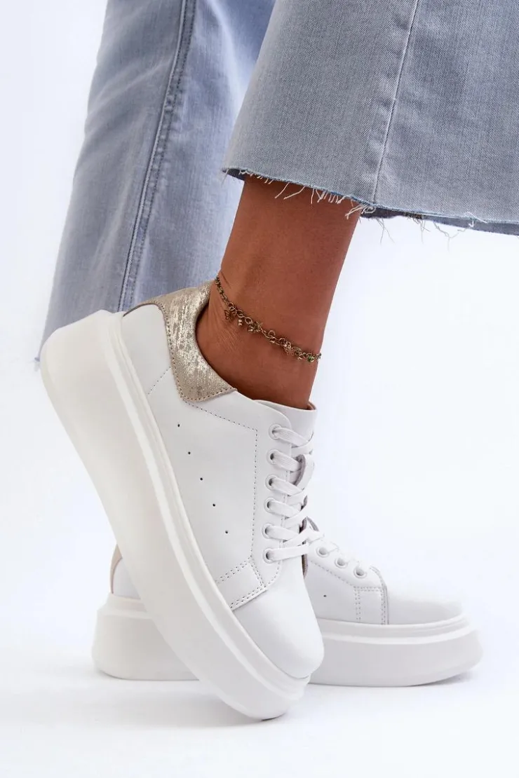 Damskie buty S.Barski Sneakersy Damskie Na Platformie D&A LR568 Białe