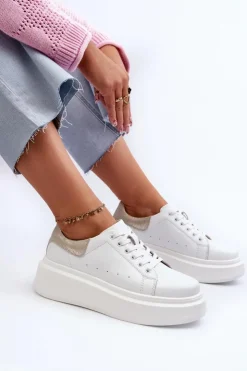 Damskie buty S.Barski Sneakersy Damskie Na Platformie D&A LR568 Białe