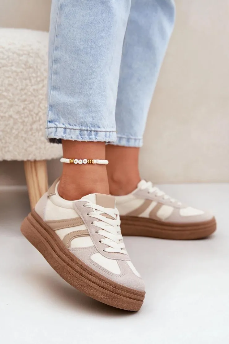 Damskie Boto Sneakersy Damskie Na Platformie Ciemnobeżowe Lesida