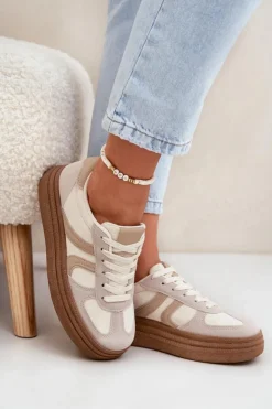 Damskie Boto Sneakersy Damskie Na Platformie Ciemnobeżowe Lesida