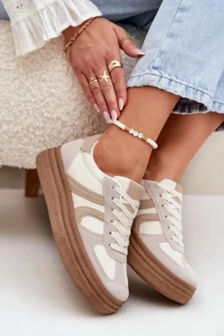Damskie Boto Sneakersy Damskie Na Platformie Ciemnobeżowe Lesida
